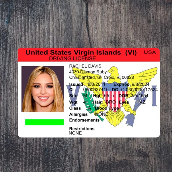 Fake Virgin Islands driver license template