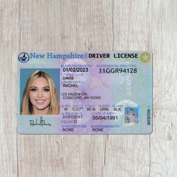 Fake New Hampshire driver license template