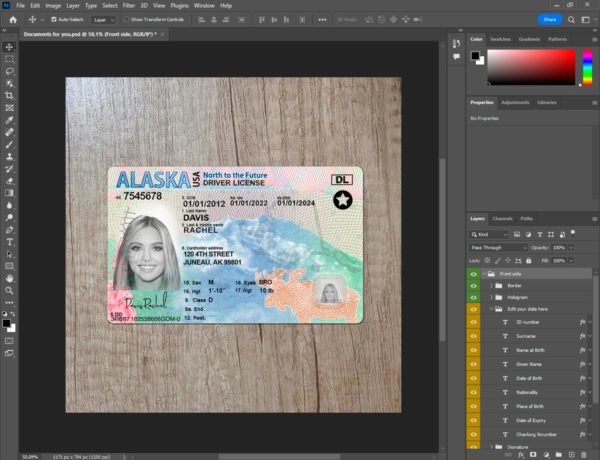 Alaska driver license template PSD