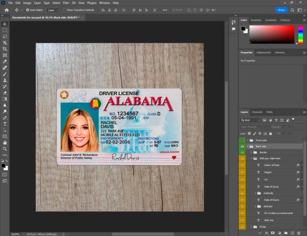 Alabama Old driver license template PSD
