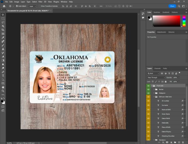 Oklahoma driver license template PSD