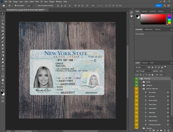 New York driver license template PSD