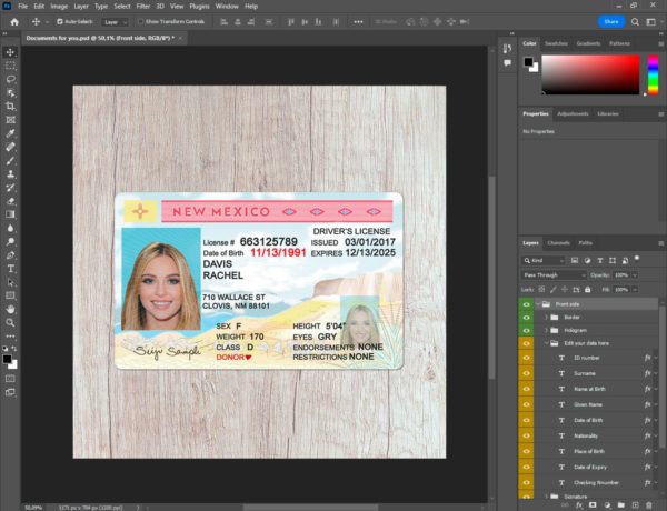 New Mexico driver license template PSD