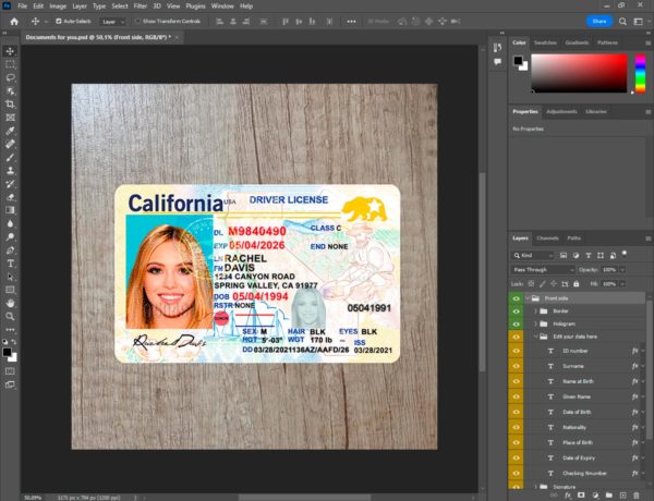 California driver license template PSD