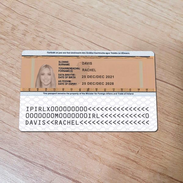 Ireland ID Card template back side