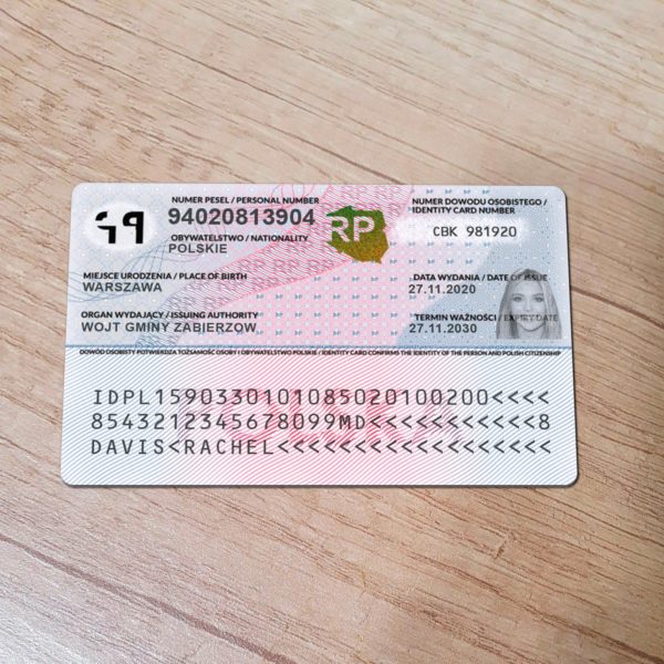 Poland ID Card template back side