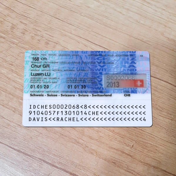 Switzerland ID Card template back side