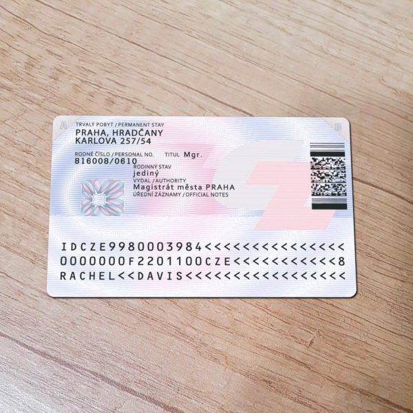 Czech Republic ID Card template back side