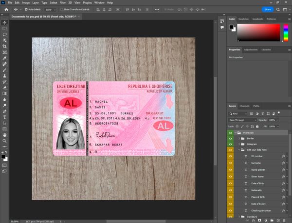 Albania driver license template PSD