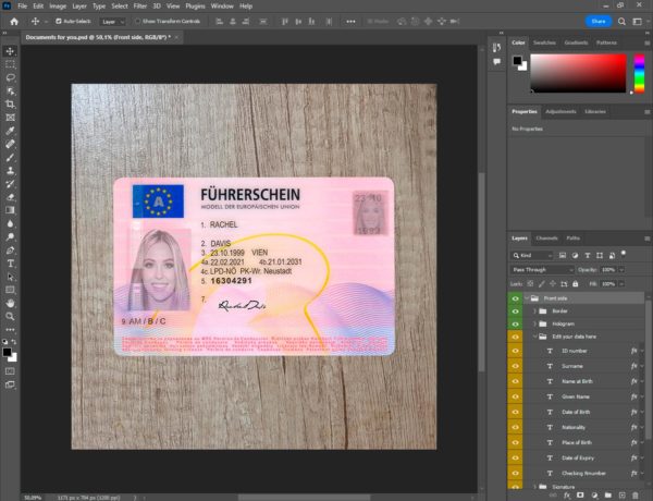 Austria driver license template PSD