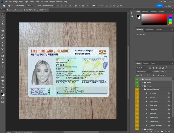 Ireland Id Card Template PSD