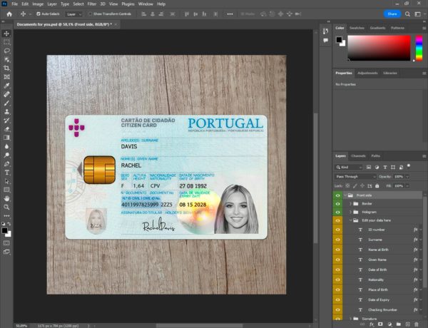 Portugal Id Card Template PSD