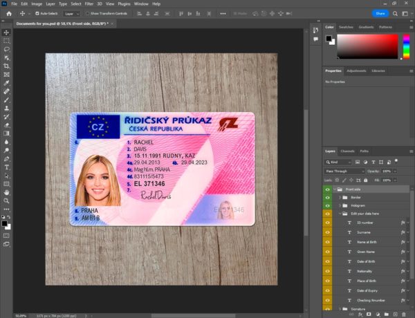 Czech driver license template PSD
