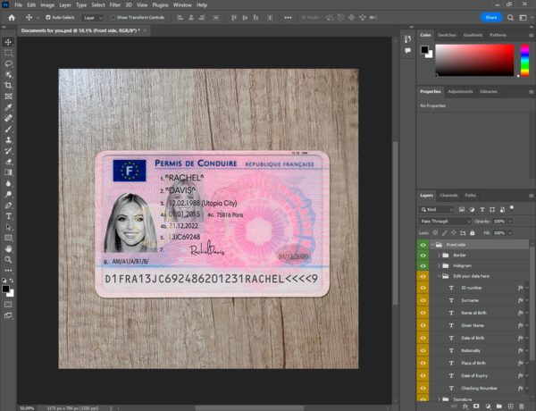 France driver license template PSD