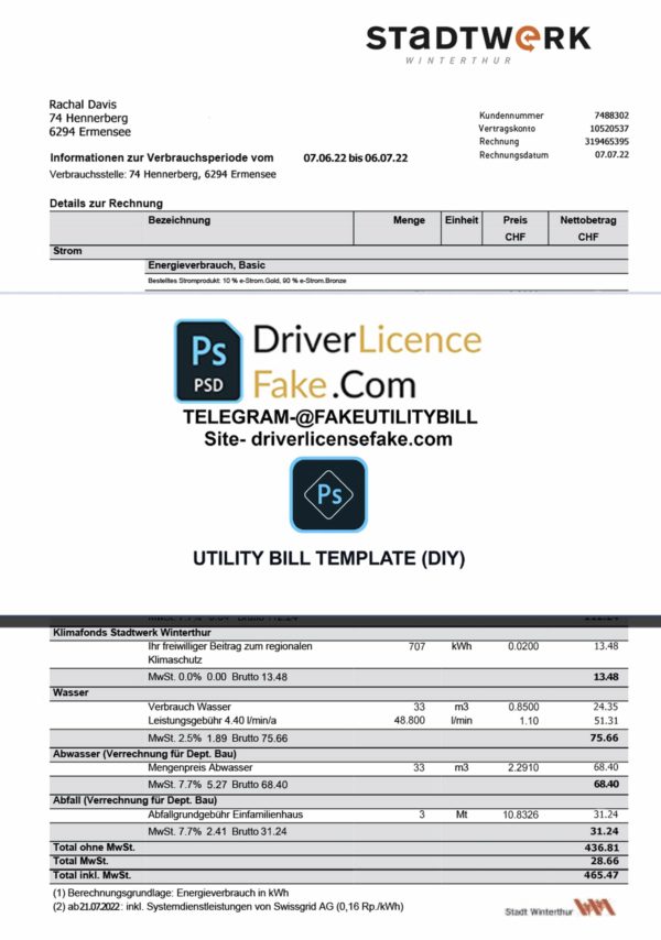 Switzerland utility bill template driverlicensefake.com
