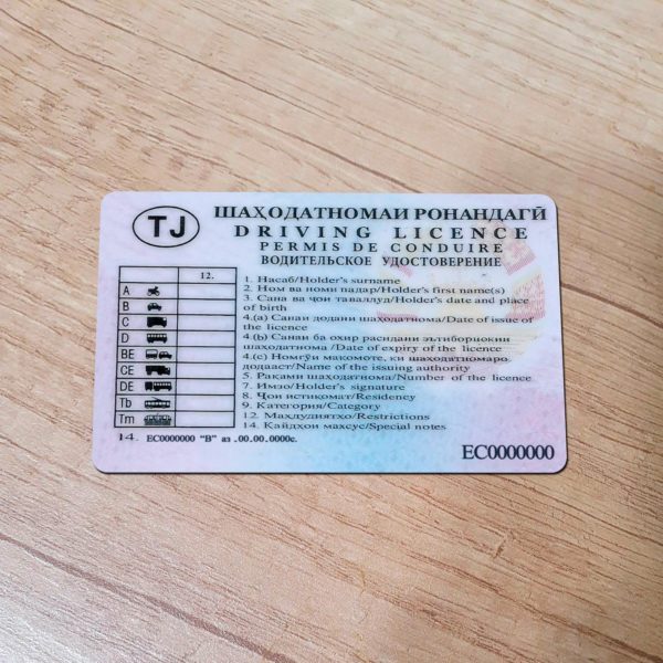 Tajikistan driver license template back side