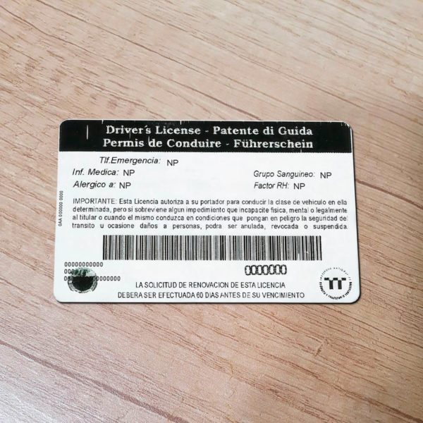 Venezuela driver license template back side