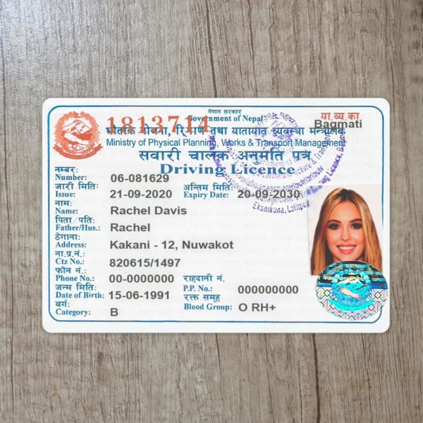 Fake Nepal driver license template
