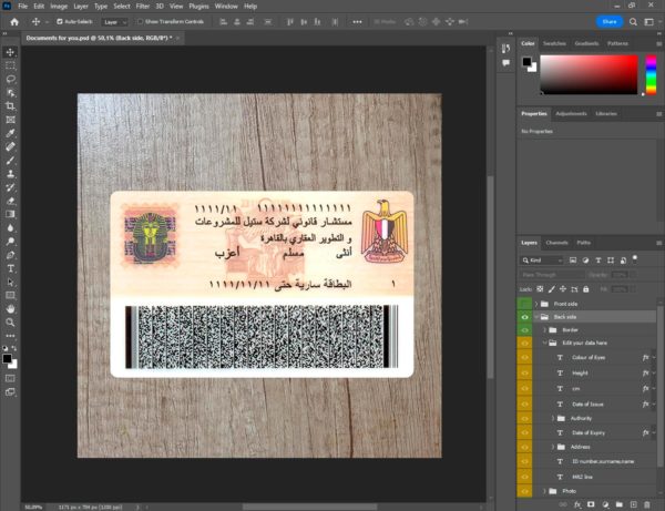 Egypt Id Card Template back side PSD