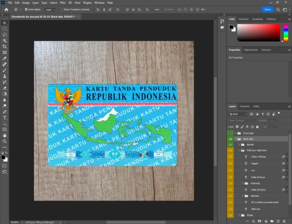 Indonesia Id Card Template back side PSD