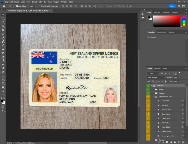New Zealand driver license template PSD