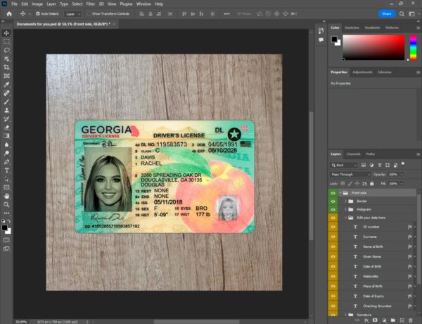 Georgia driver license template PSD