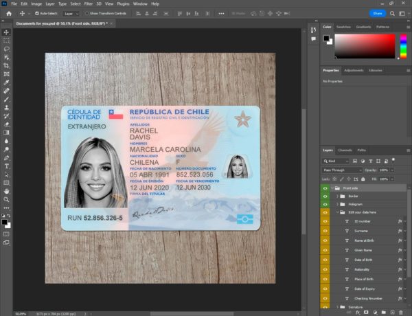Chile Id Card Template PSD