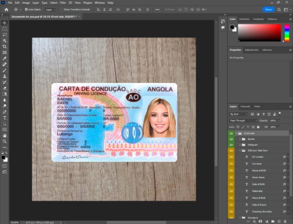 Angola driver license template PSD