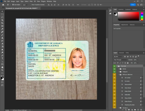 Jamaica driver license template PSD