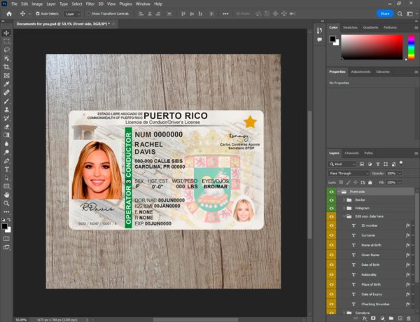 Puerto Rico driver license template PSD