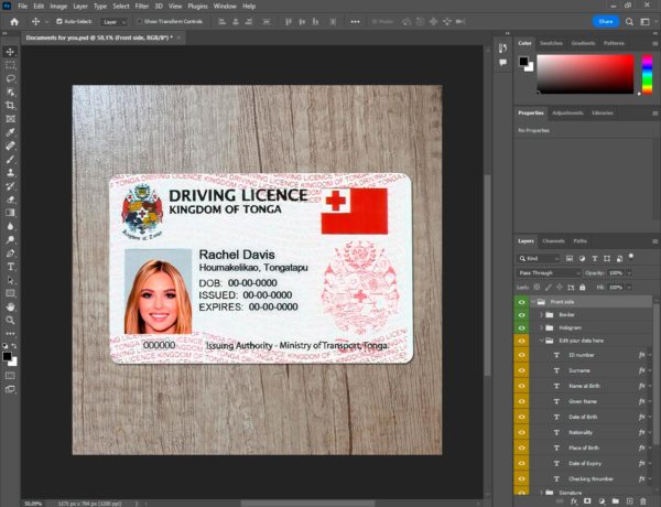 Republic of Tonga driver license template PSD