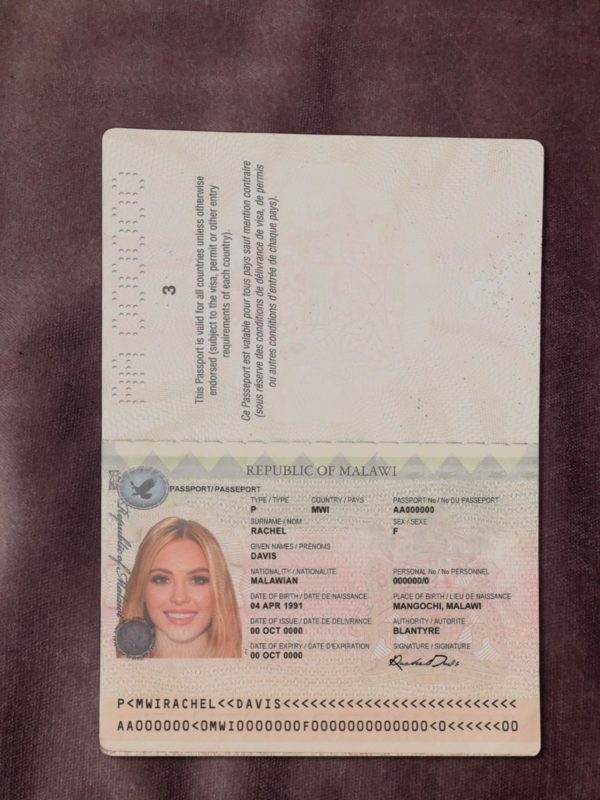 Malawi passport template